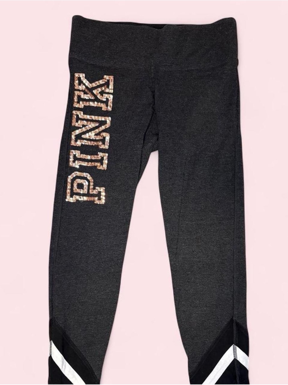 Victoria's Secret PINK Dark Grey Leggings with  Gold Sequin Logo